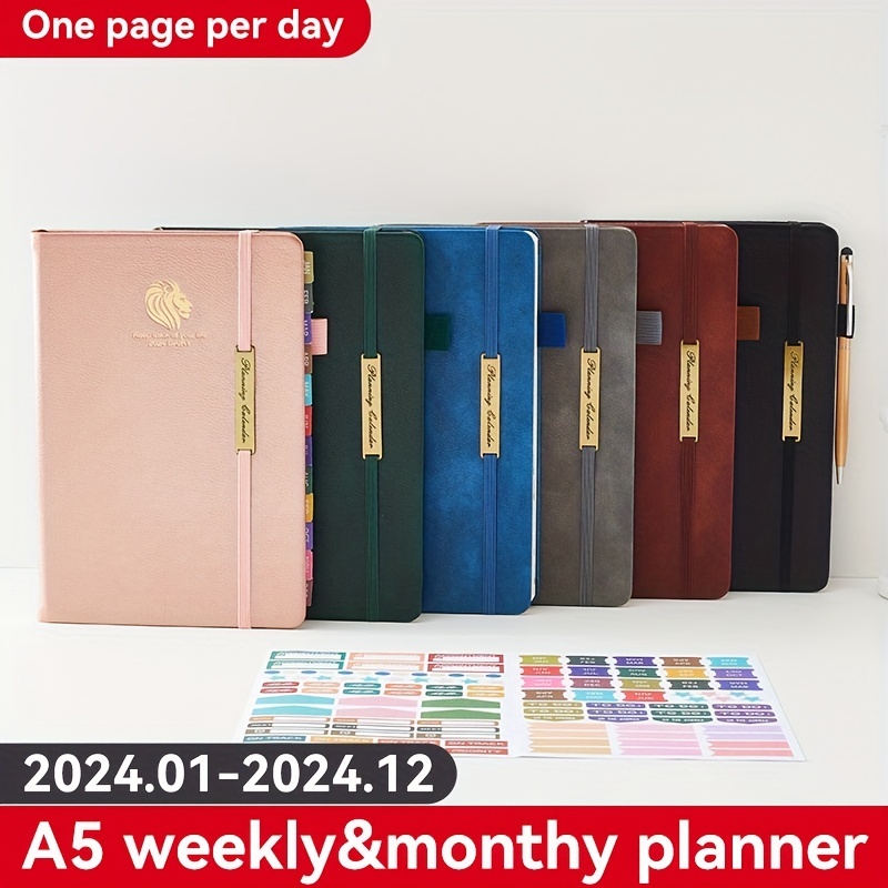 Agenda 2024 Journalier: Planificateur Journalier 1 jour par page avec  planification mensuel | 365 jours et 12 Mois avec heure du Janvier 2024 au
