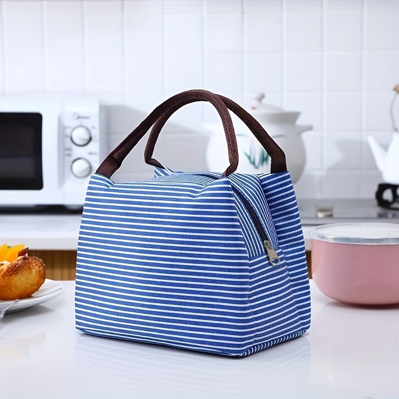 striped pattern satchel lunch box canvas lightweight portable lunch storage bag school office picnic lunch handbag