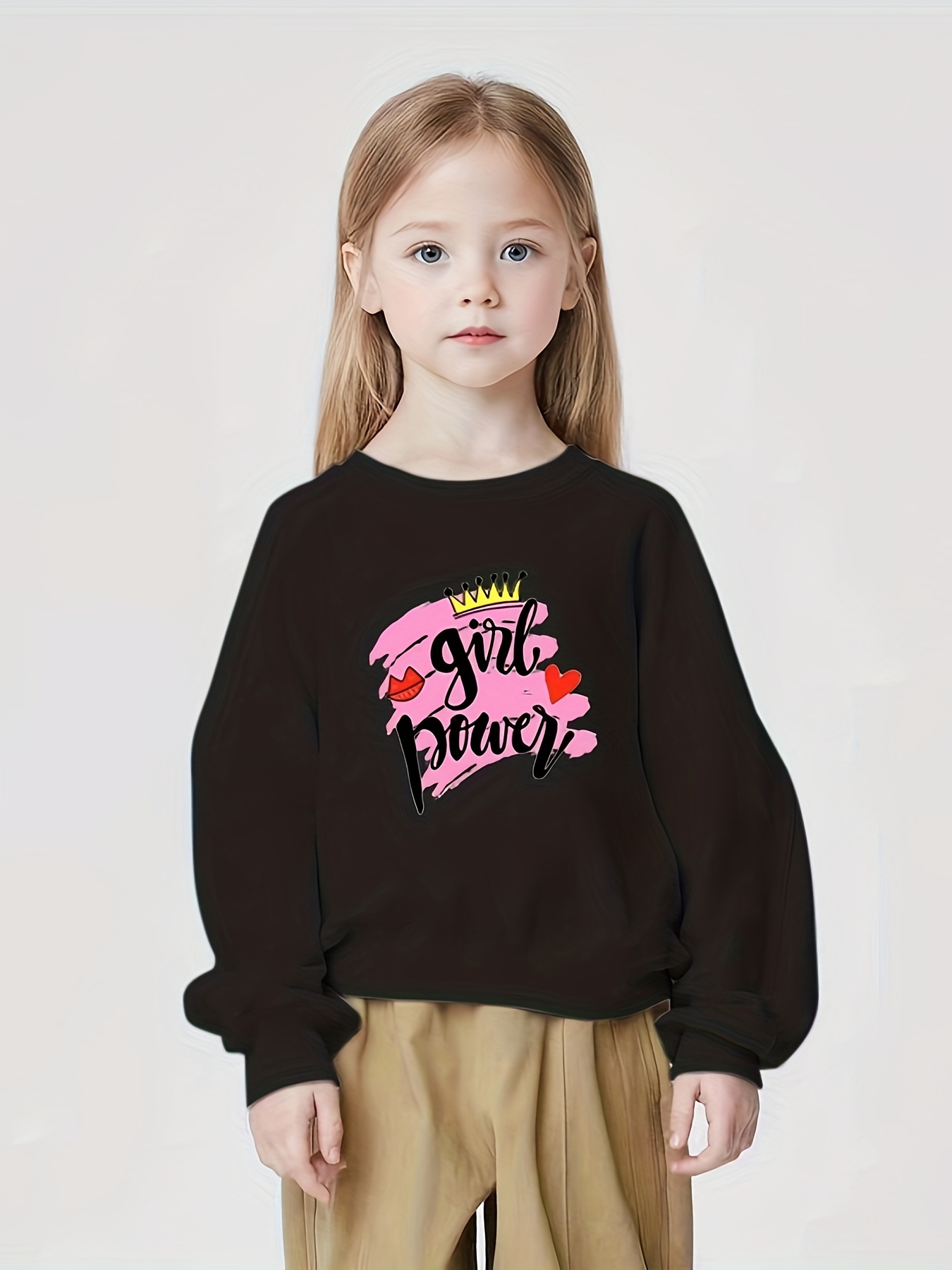 Comfy Round Neck Sweatshirt Girl Power Graffiti Print Girls Temu