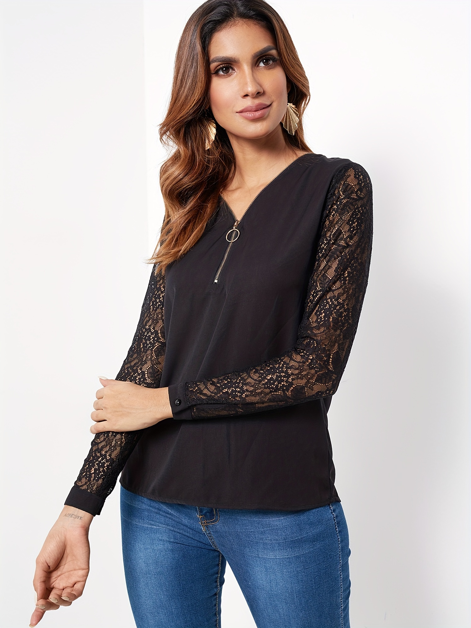 Lace zip front clearance blouse