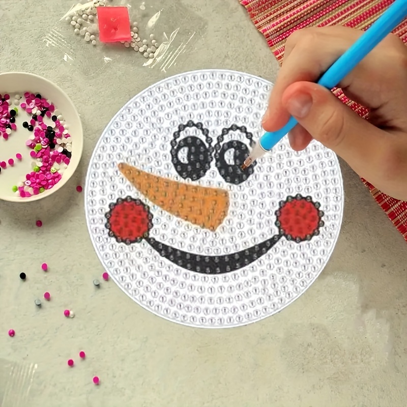 Snowman Face Diamond Art Coasters Kits With Holder Diy - Temu