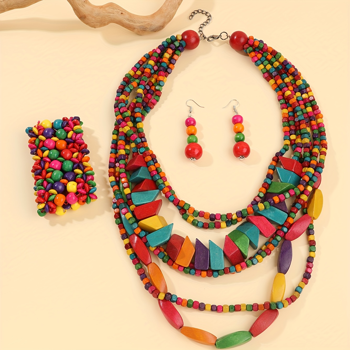 Mixed Color Wooden Beads Diy Jewelry Accessories Pendant - Temu