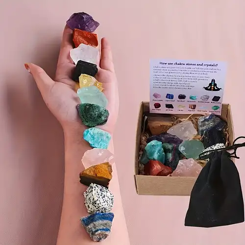 19pcs Healing Crystals Stones Set Real Energy Crystals For Beginners, 7 Raw  And 7 Tumbled Spiritual Chakra Stones