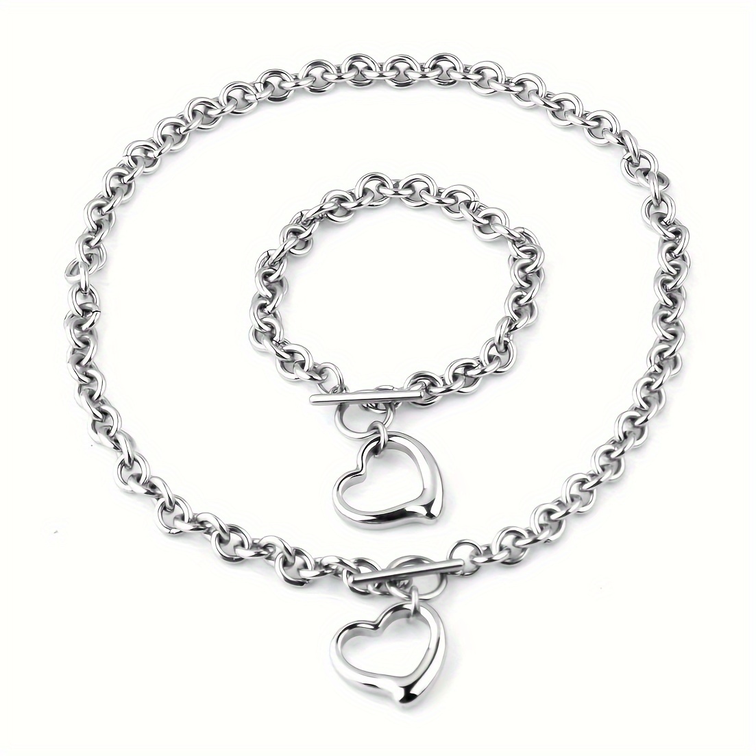 E-shop 2-teiliges Modisches Süßes Liebes-Anhänger-Set aus Edelstahl für Damen: Halskette und Armband