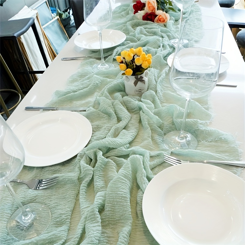 Cheesecloth Table Runner Sage Green Gauze Tablecloth Boho - Temu