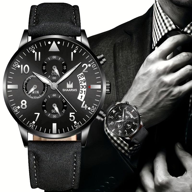 

Fashion Mens Black Watches, Minimalist Business Casual Calendar Quartz Wrist Watch