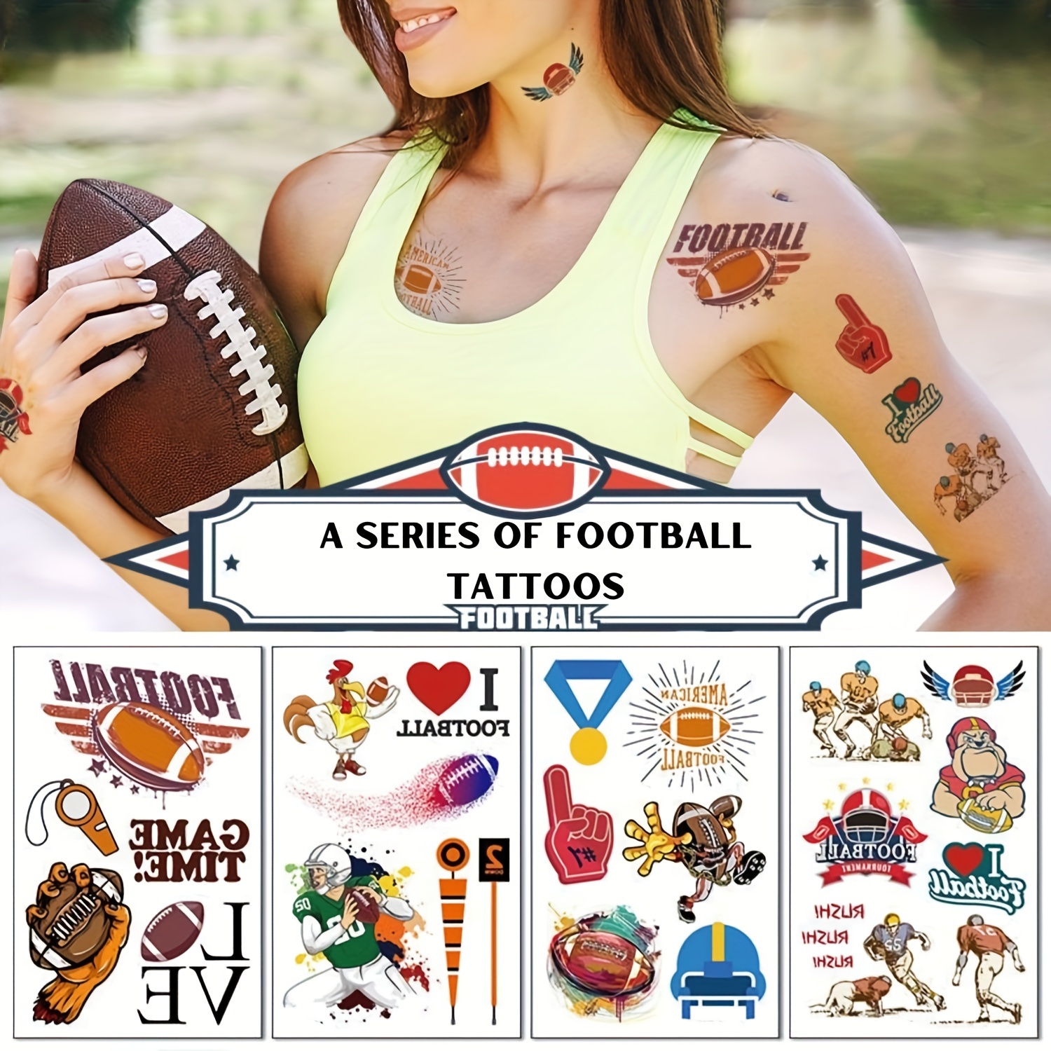 Tatuajes de fútbol del Super Bowl, tatuajes temporales de fútbol