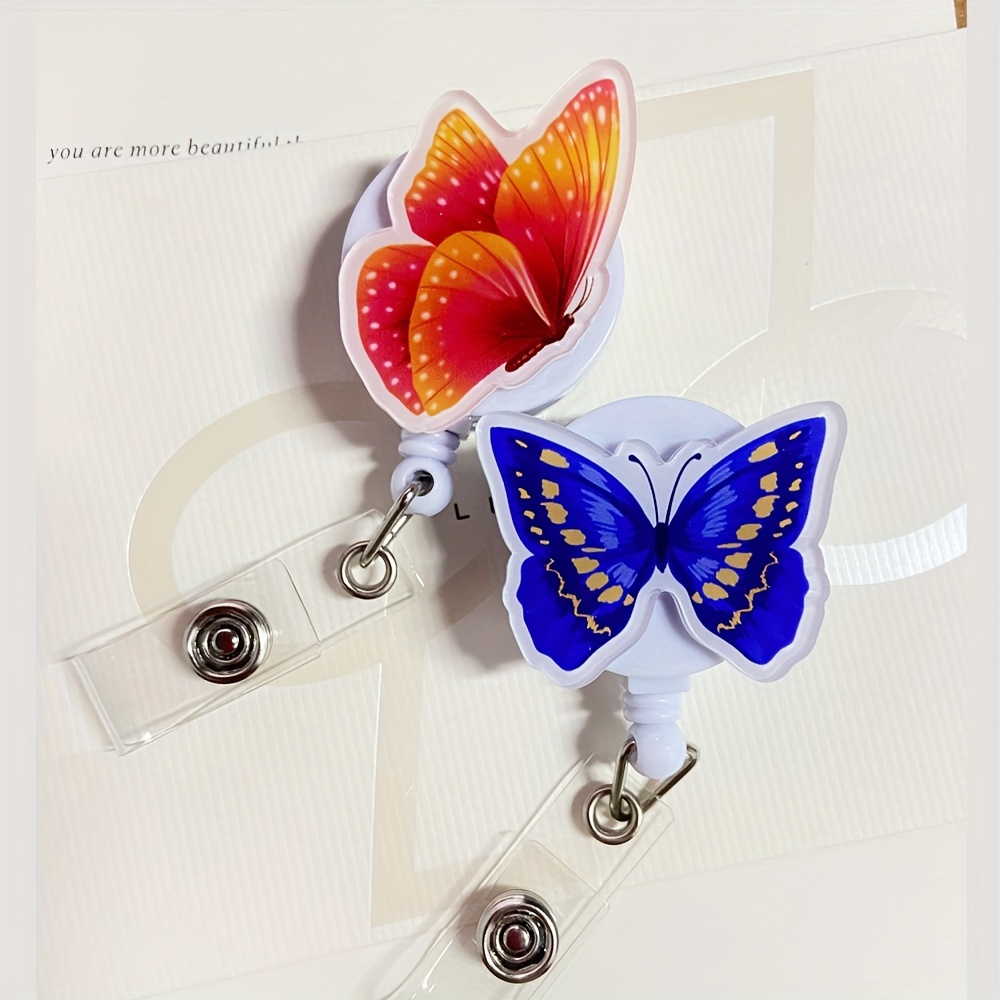 Cute Butterfly Badge Reel: Retractable Decorative Id Card - Temu