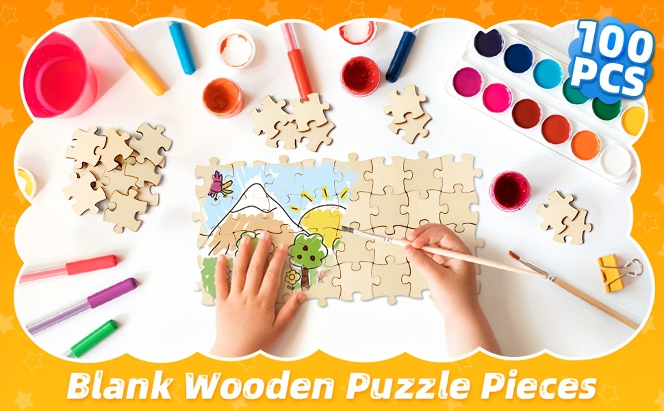 100PCS Blank Puzzles, Freeform Blank Puzzle Pieces Blank Wooden