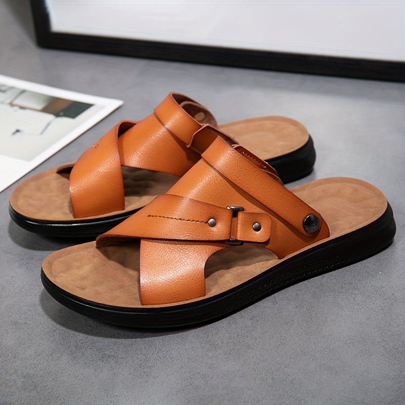 Men's indoor outdoor hot sale slippers leather