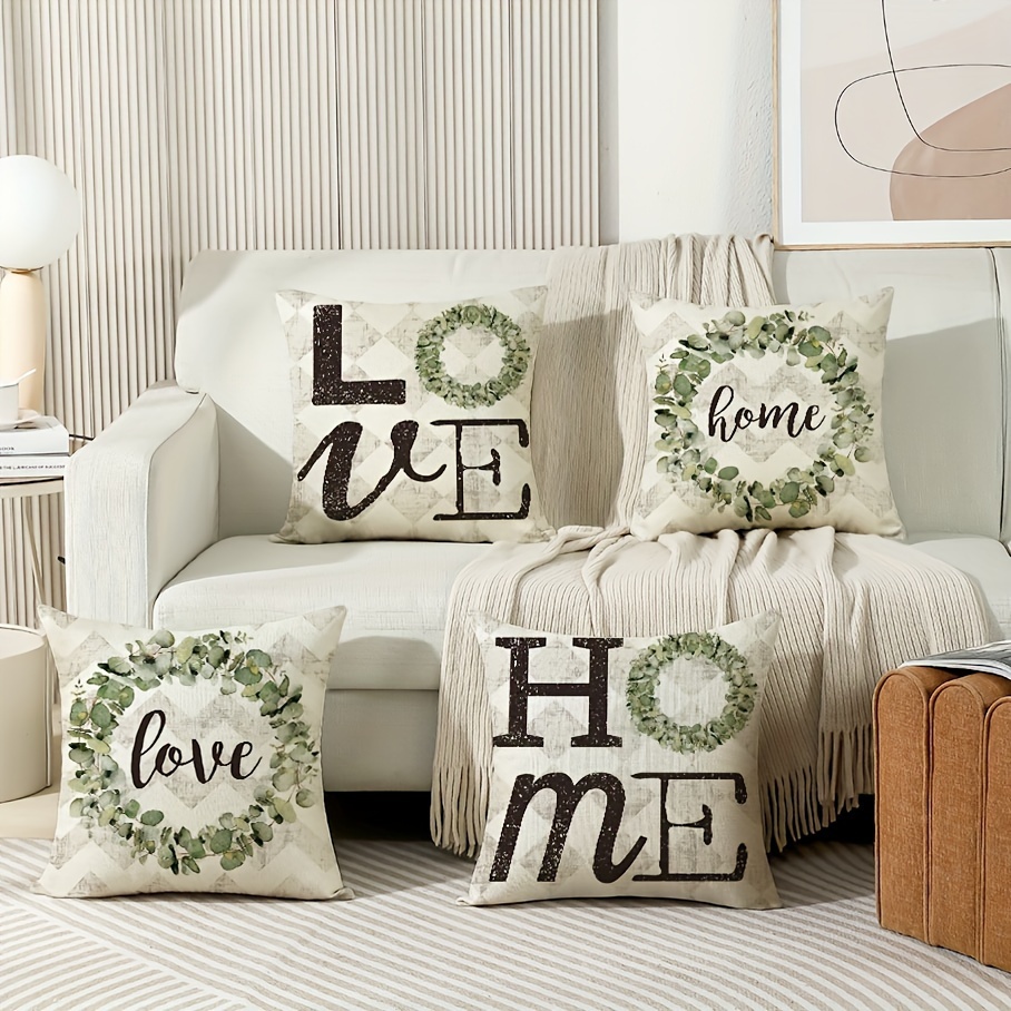 Home Sweet Home Eucalyptus Wreath Throw Pillow Covers Bless - Temu