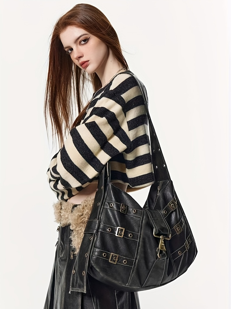 Vintage Punk Style Crossbody Bag, Retro Gothic Shoulder Bag, Women's Y2K  Grunge Handbag & Purse