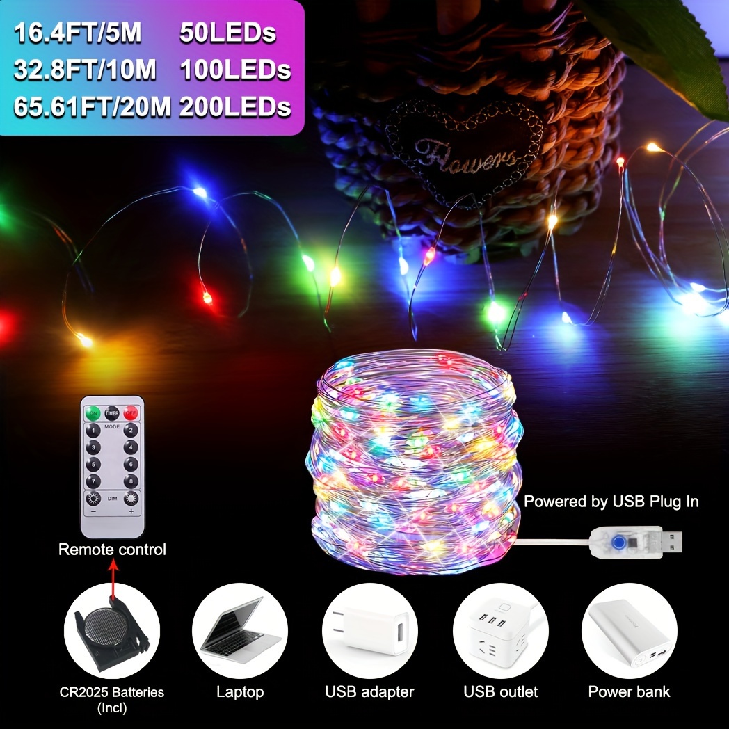8 modes remote control waterproof usb led fairy lights for christmas wedding party home decoration 16 4ft 32 8ft 65 61ft twinkle star string lights details 0