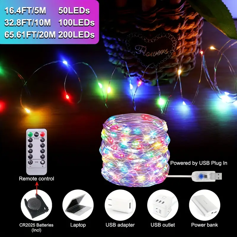 8 modes remote control waterproof usb led fairy lights for christmas wedding party home decoration 16 4ft 32 8ft 65 61ft twinkle star string lights details 0