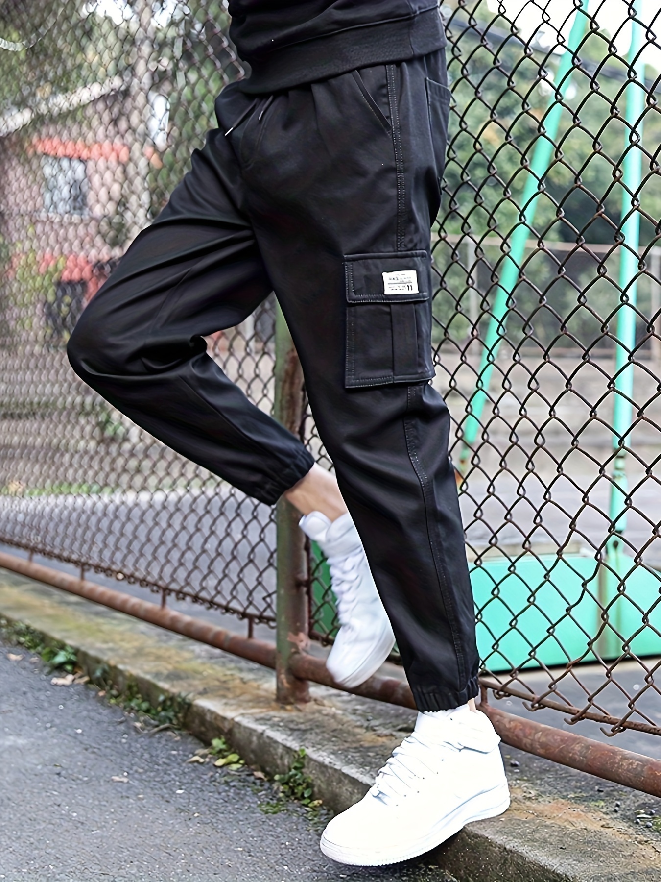 Trendy Plain Black Cargo Pants Men's Multi Flap Pocket - Temu