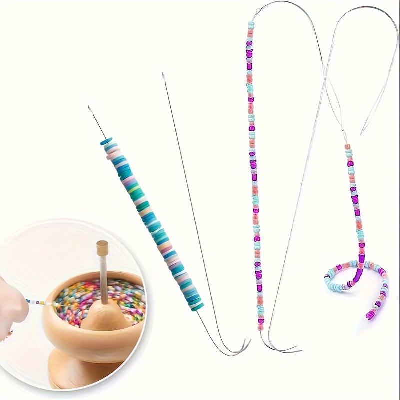 

2pcs Clay Seed Beaded Needle 3 Generation Big Eye Curved Stainless Steel Bead Spinner Needles For Bracelet Necklace Professional Jewelry Making Tools