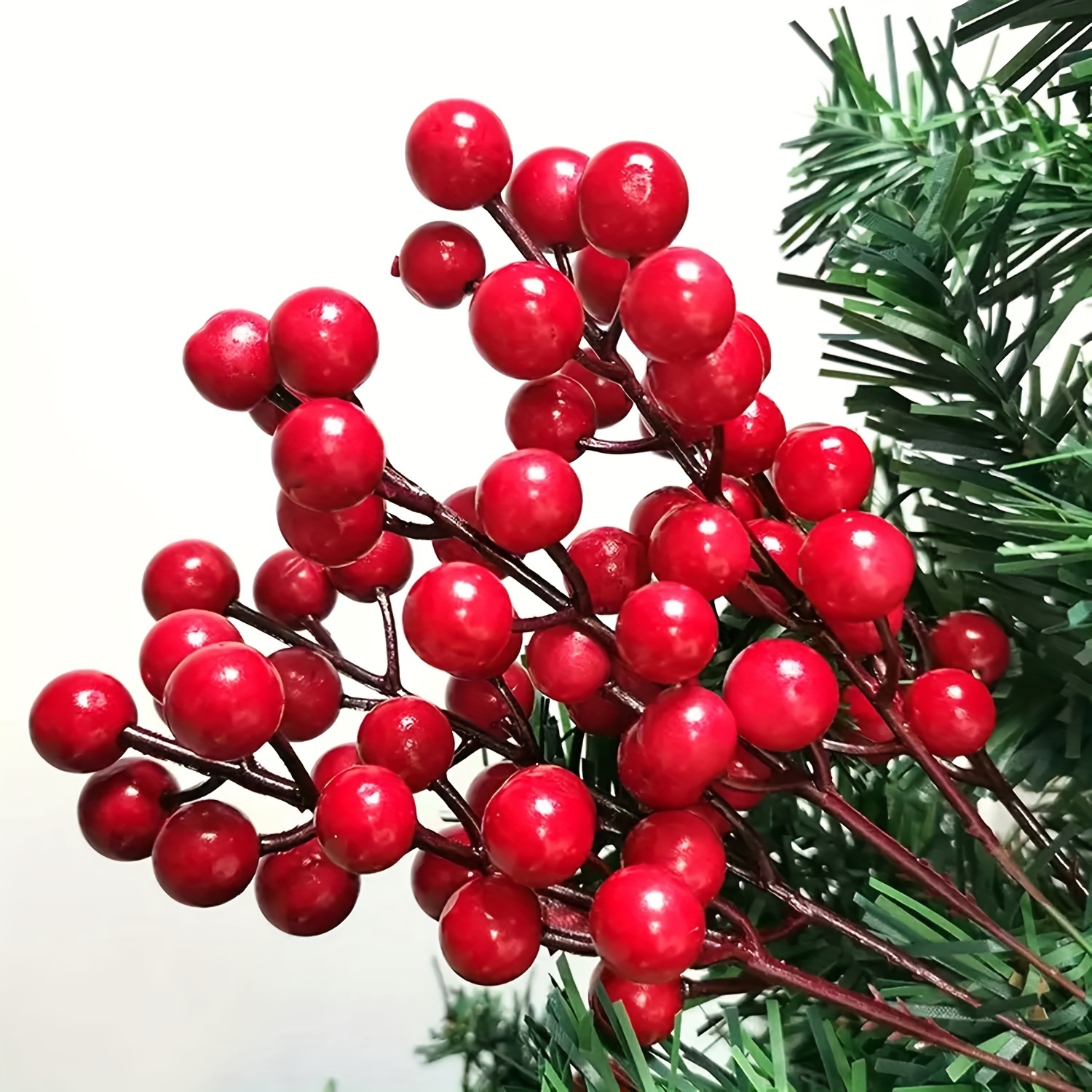  30 Pieces Artificial Holly Berry Stem Picks with