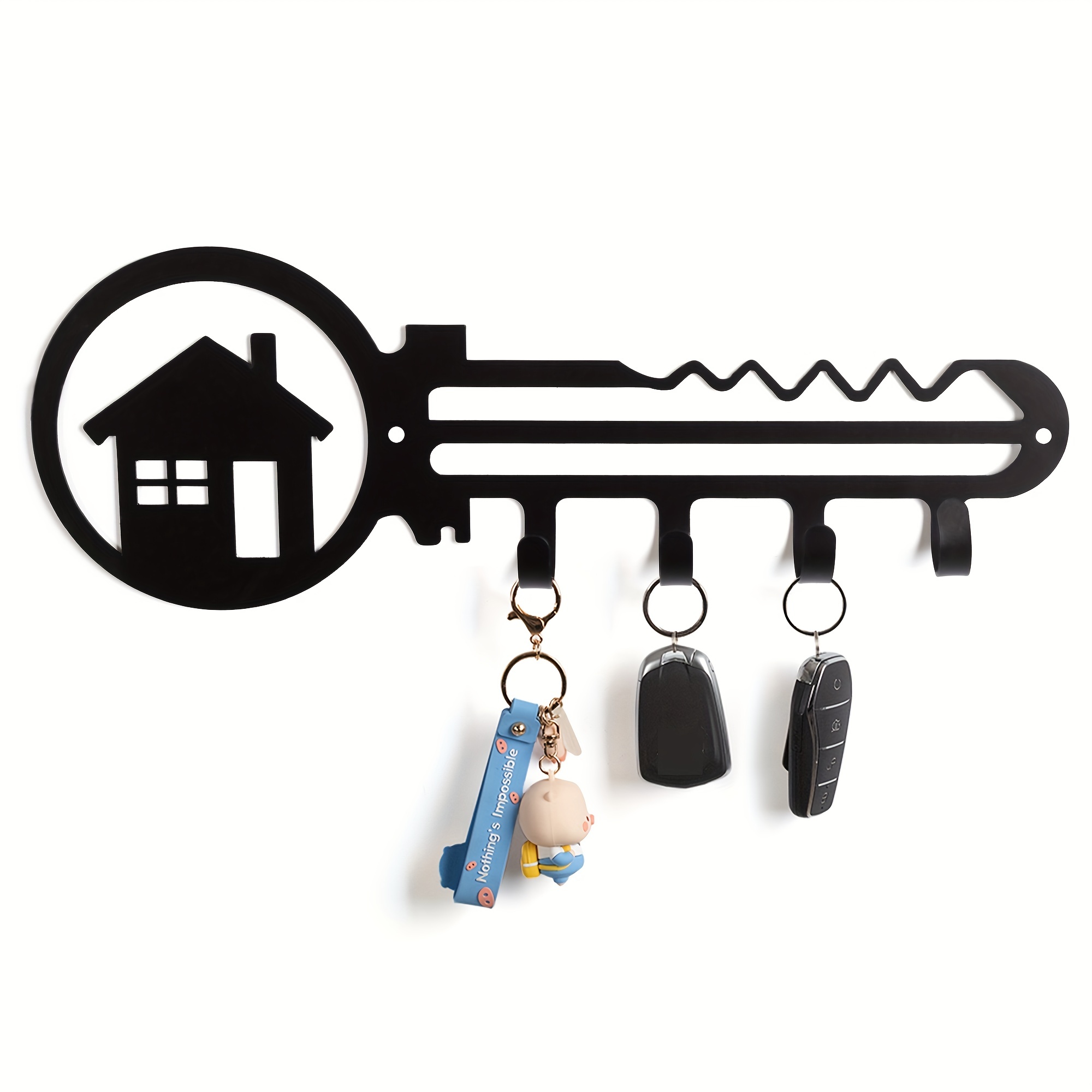 Porte-clés mural décoratif en fer pour mur, 11 pouces avec 4 crochets à clés,  organisateur pour clés de voiture ou de maison 