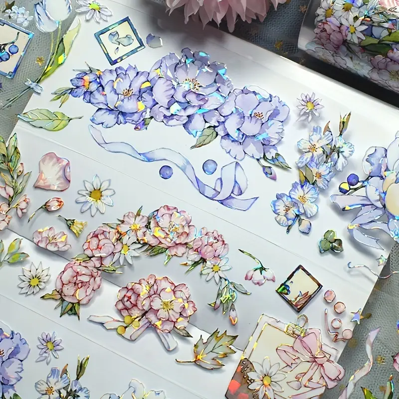 Laser Flower Pet Tape Vintage Floral Decorative Stickers For - Temu
