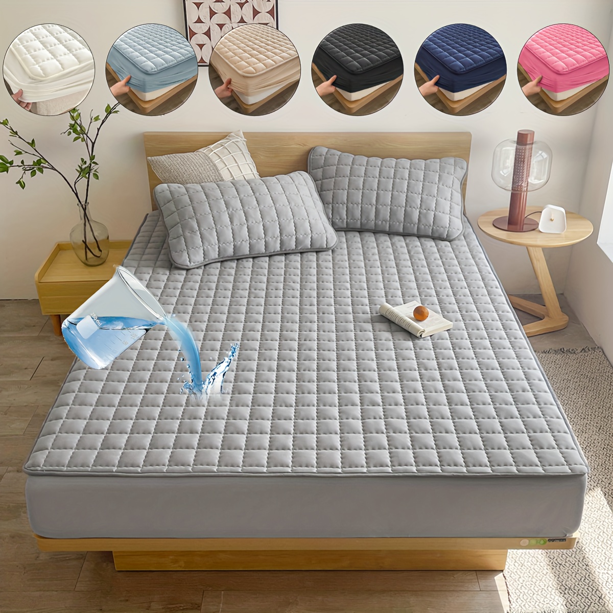 

1pc Quilted Waterproof Mattress Protector (without Pillow And Core), Soft Comfortable Solid Color Bedding Mattress Cover, For Bedroom, Guest Room, With Deep Pocket, Fitted Bed Sheet Only