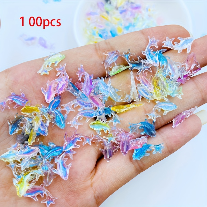 TEMU 100/300pcs Mixed Colorful Gradient Color Transparent Mini Goldfish Shape Resin Charms For Nail Jewelry Diy Jewelry Decors