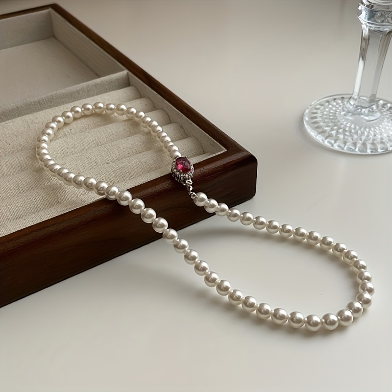 1pc Faux Pearl Necklace Men Simple Handmade Strand Bead Necklace Trendy Men  Jewelry For Wedding Banquet Necklaces