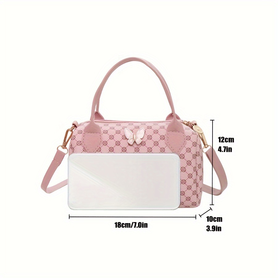 Bolso Boston Clásico Con Decoración De Mariposas, Bolso Tipo Cartera Con  Patrón Geométrico Vintage, Bolso Bandolera Con Cremallera Para Mujer - Temu