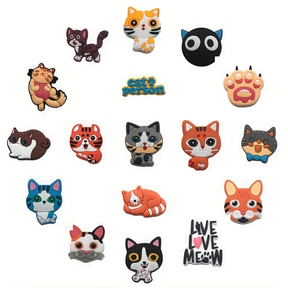 17 Pcs Pretty Cat Themed Kawaii Cartoon Shoes Charms For Clogs Sandals,  Adorable Shoes Accessories Decoration For Boys Girls