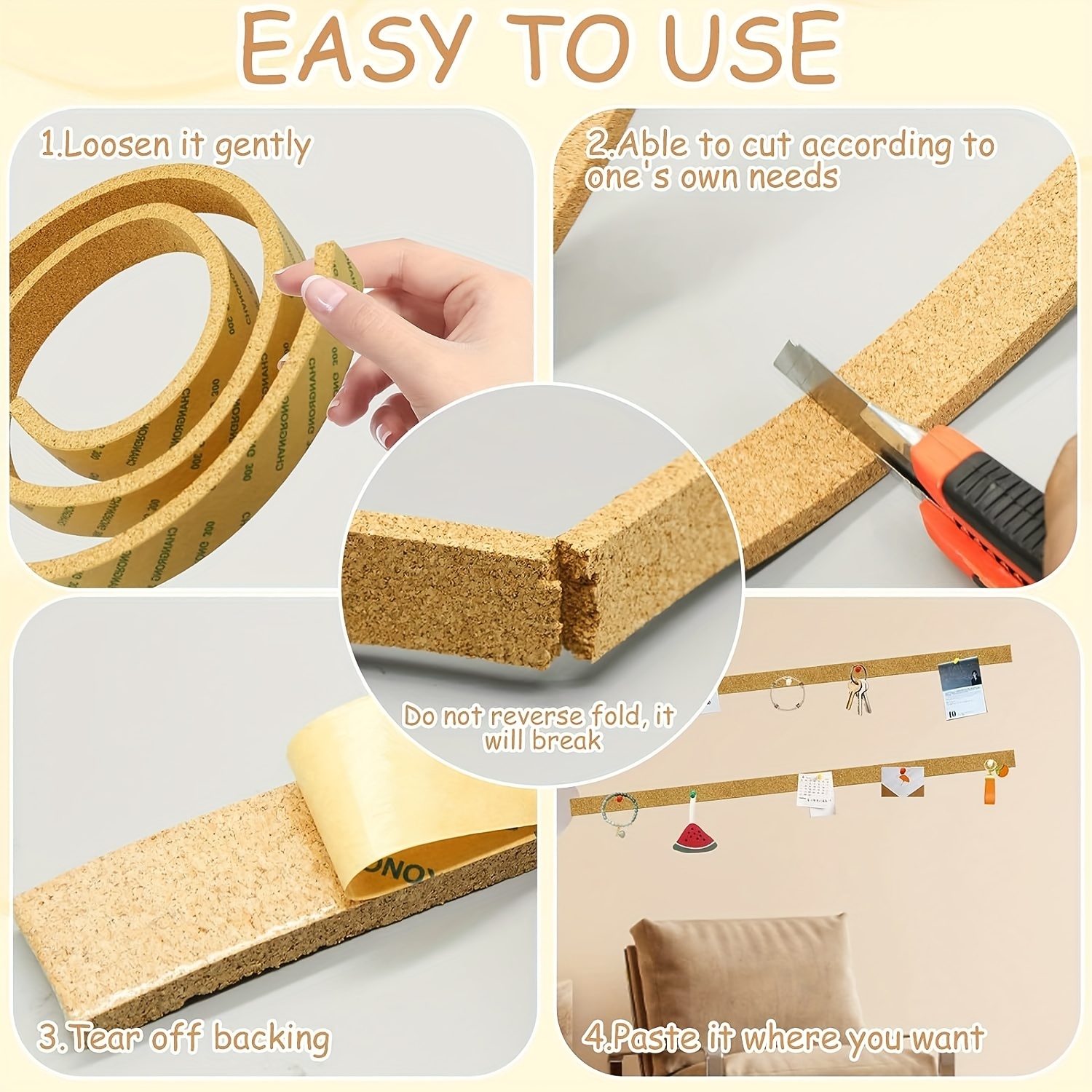 3 Roll Cork Strips Bulletin Board Bar Strip Self-Adhesive Corkboard  Strips