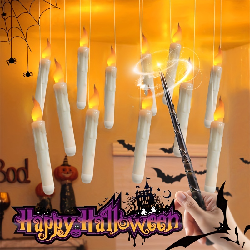 12pcs Floating Candles Light With Magic Wand Remote LED Candles With  Flickering Flame, Battery Operated Candles Light, For Halloween Xmas Yellow  Ligh