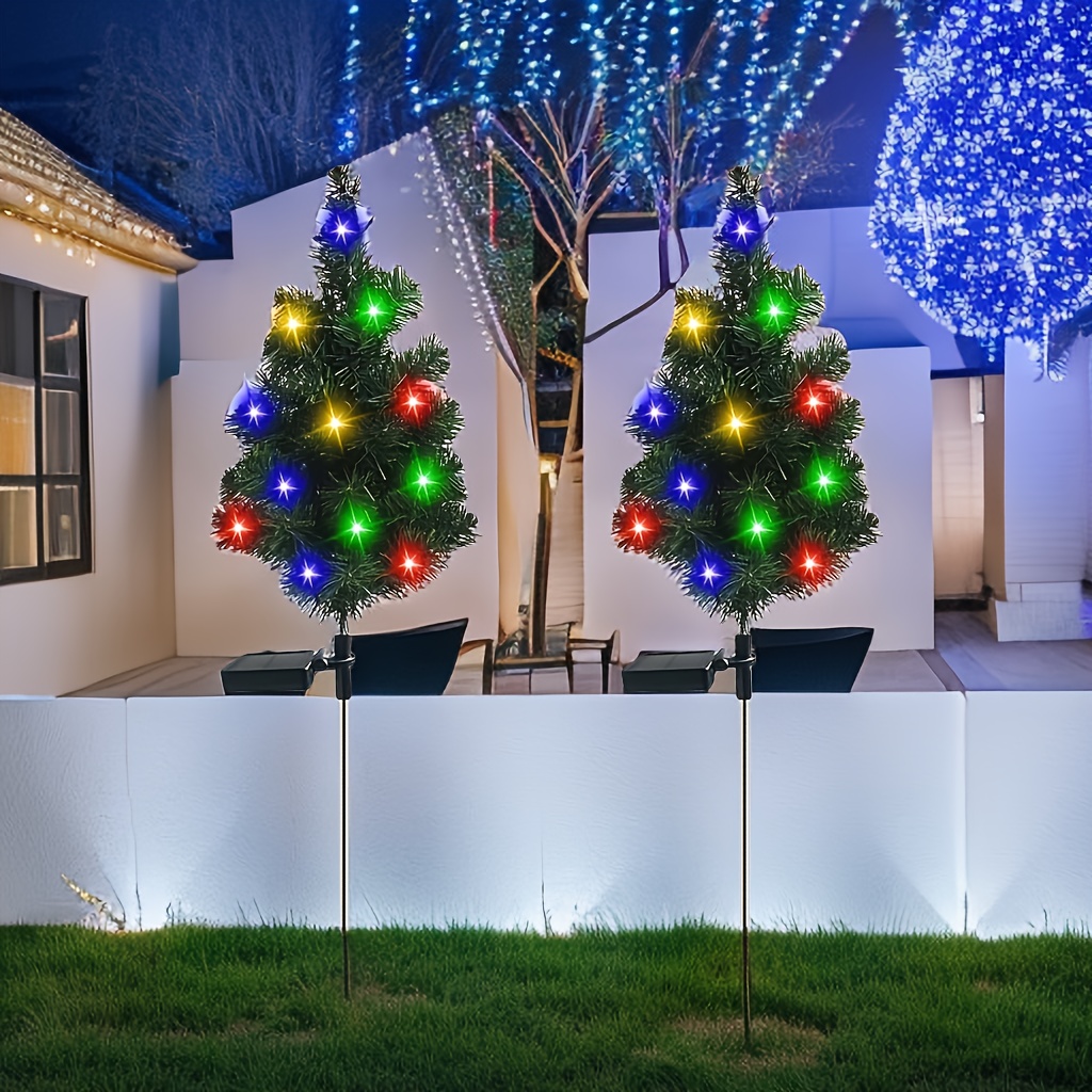 

2 Pack Solar Garden Lights - Ip65 Waterproof Christmas Tree Lights - 600mah Outdoor Solar Yard Light - Multi-color Flickering Pine Lights Decoration