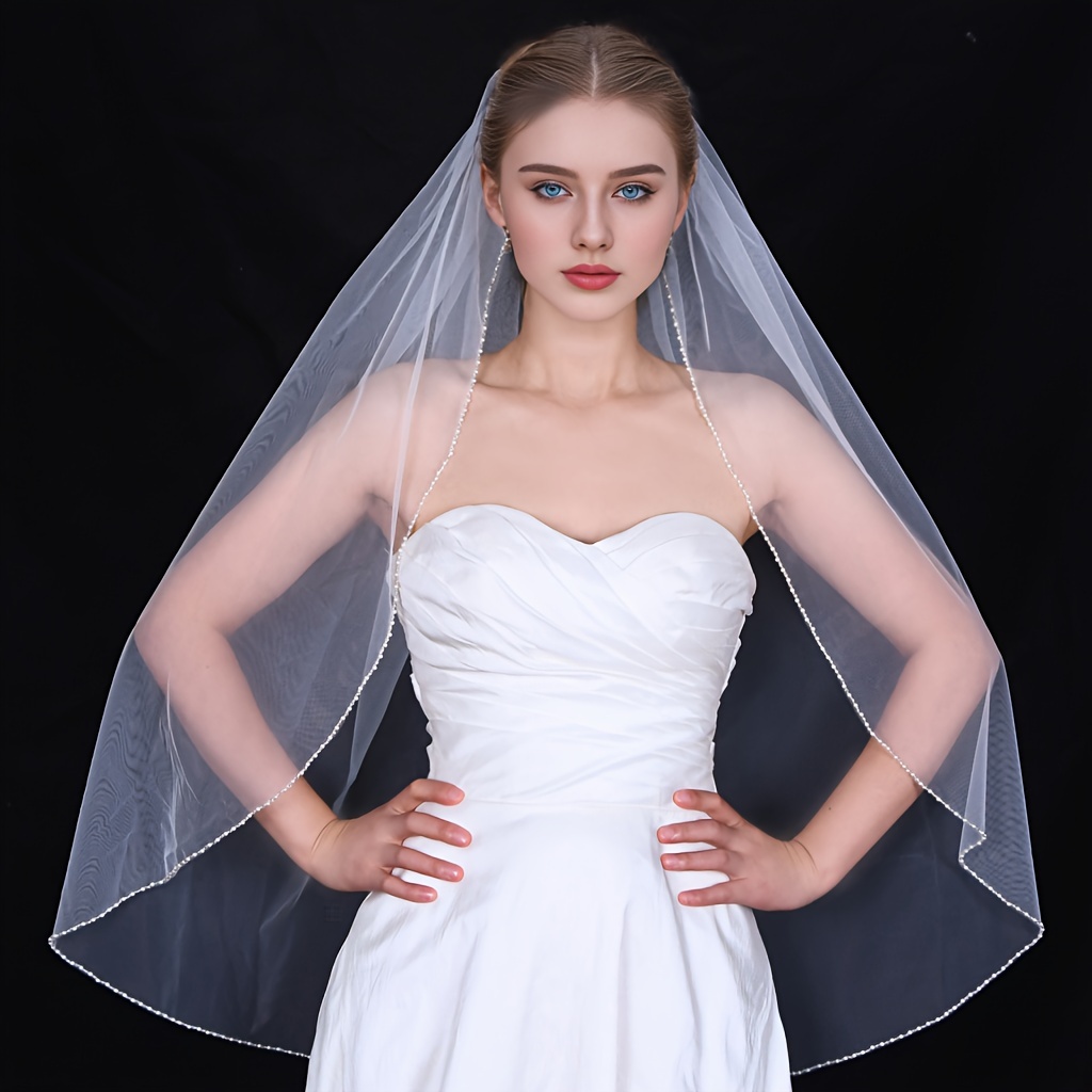 1pc Party Headwear, Simple Bridal Veil With Double Layers Satin