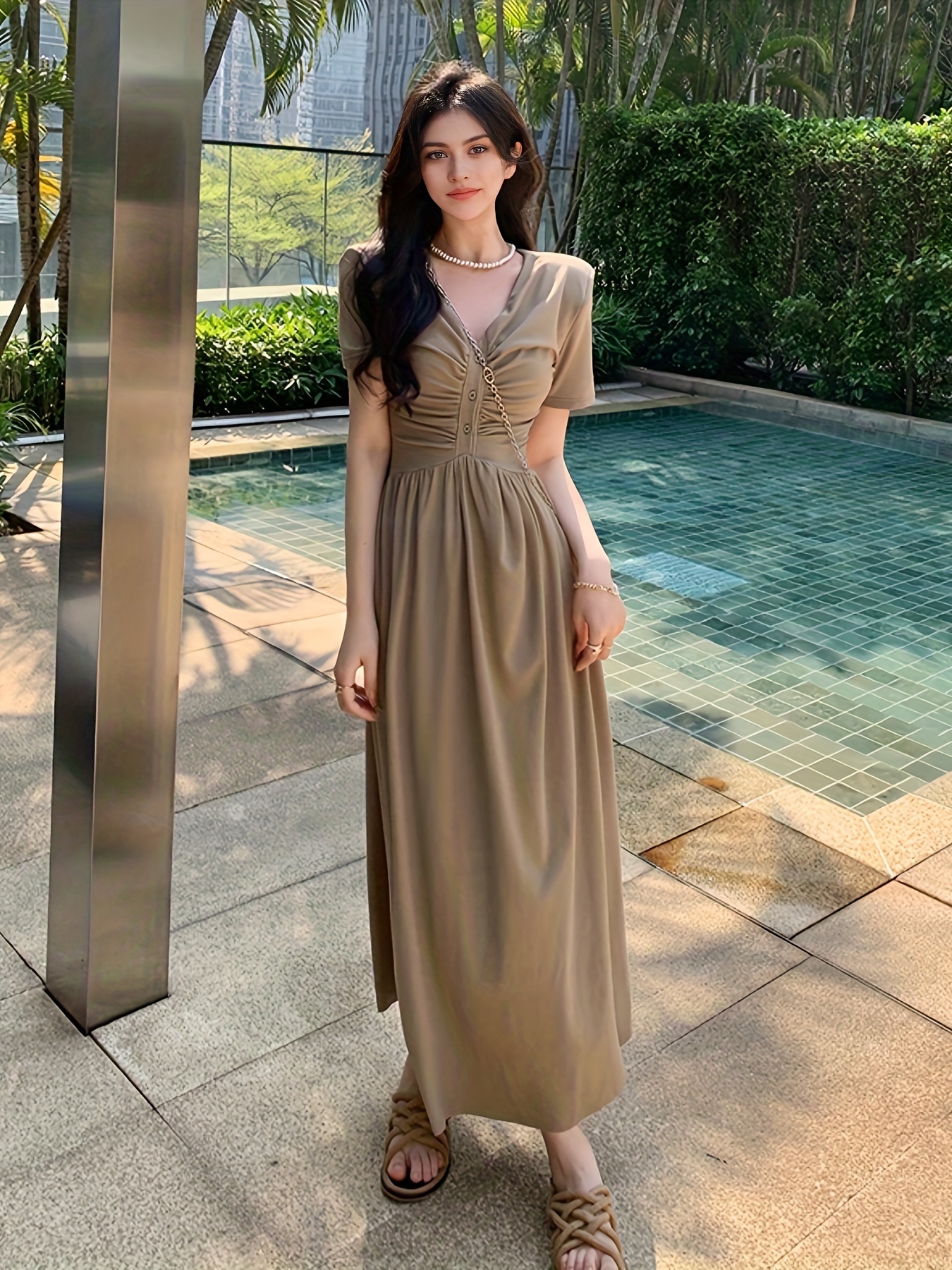 Casual short best sale sleeve maxi dress