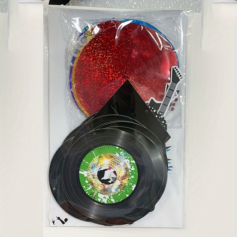30pcs Retro Record Party Decor Set - Laser Spiral Music Theme Hanging Swirls & Cutouts For Festive Celebrations