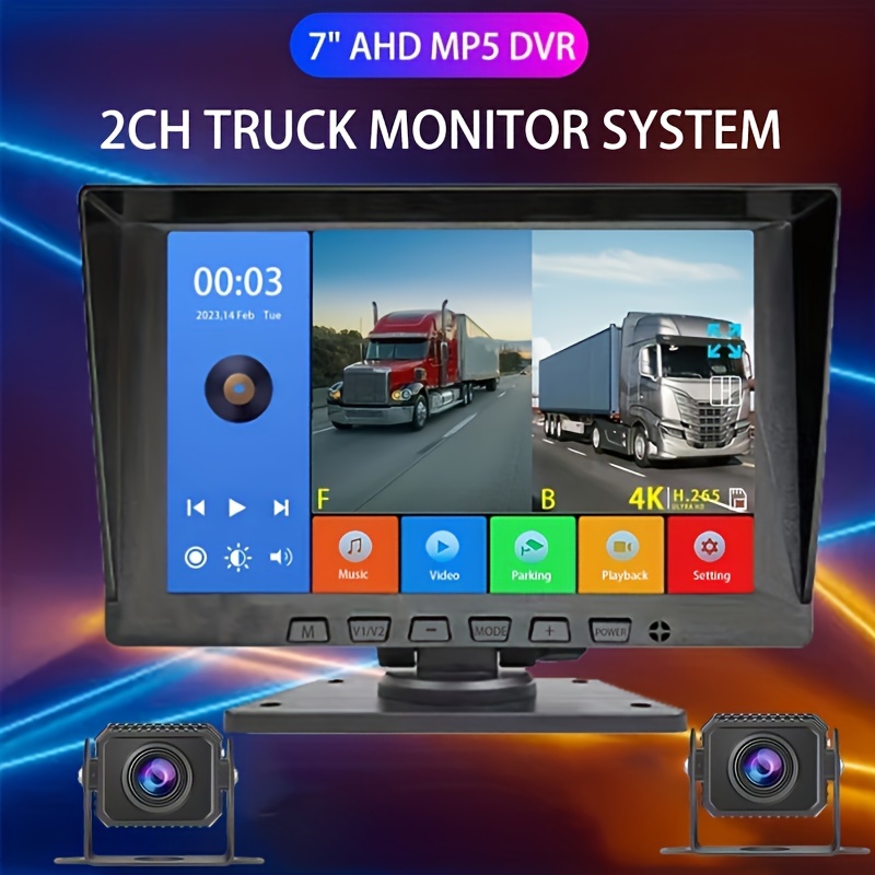 1080p 7inch quad split ips screen monitor built in dvr recorder for truck trailer bus 4ch ahd rear view backup camera input 360 surround view system