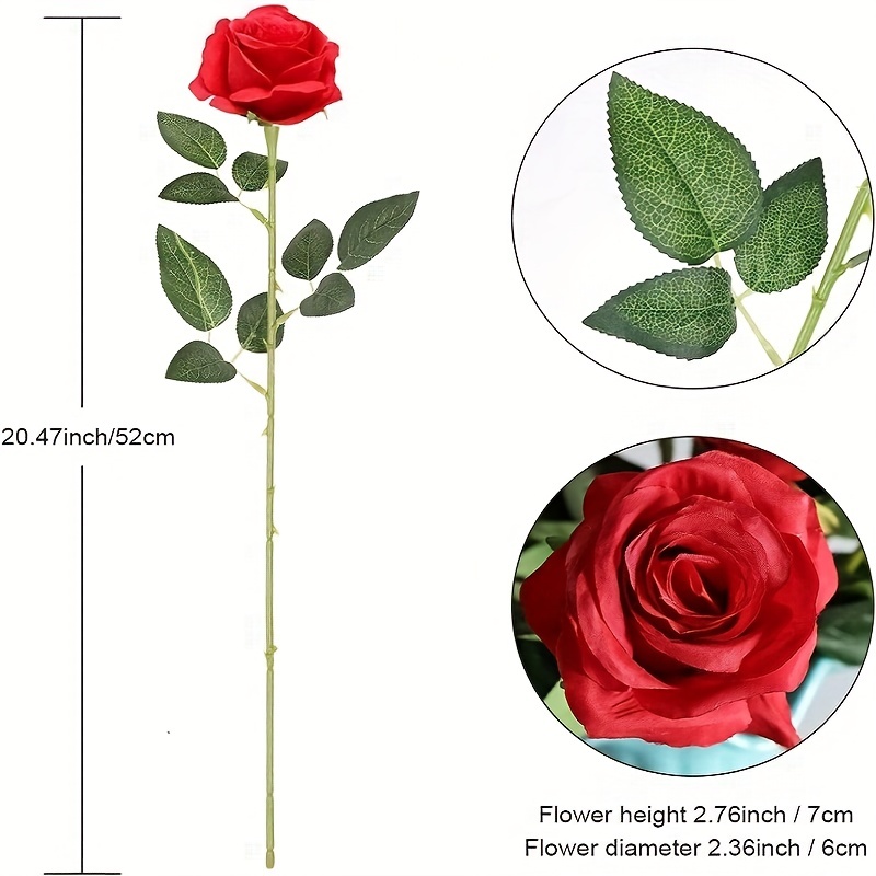 Red Roses Artificial Silk Flowers Fake Roses With Long Stems - Temu