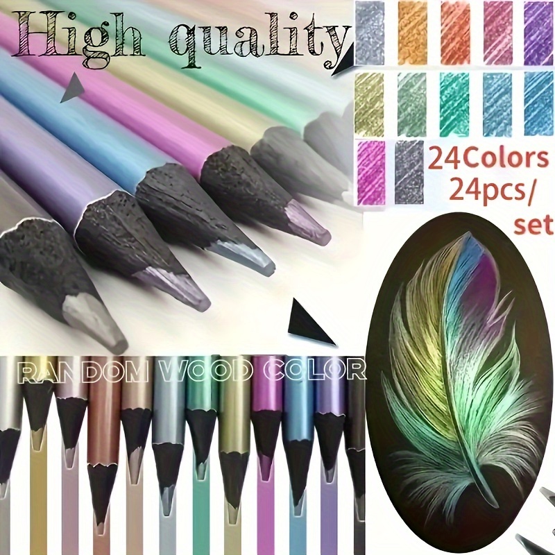 

24 Colour/vibrant Metallic Coloured Pencils - Unleash Your Creativity With These Art Supplies! metallic & Fluorescent 24pcs Art Drawing, Colouring, Doodling Colouring Creative Diy Craft Colouring
