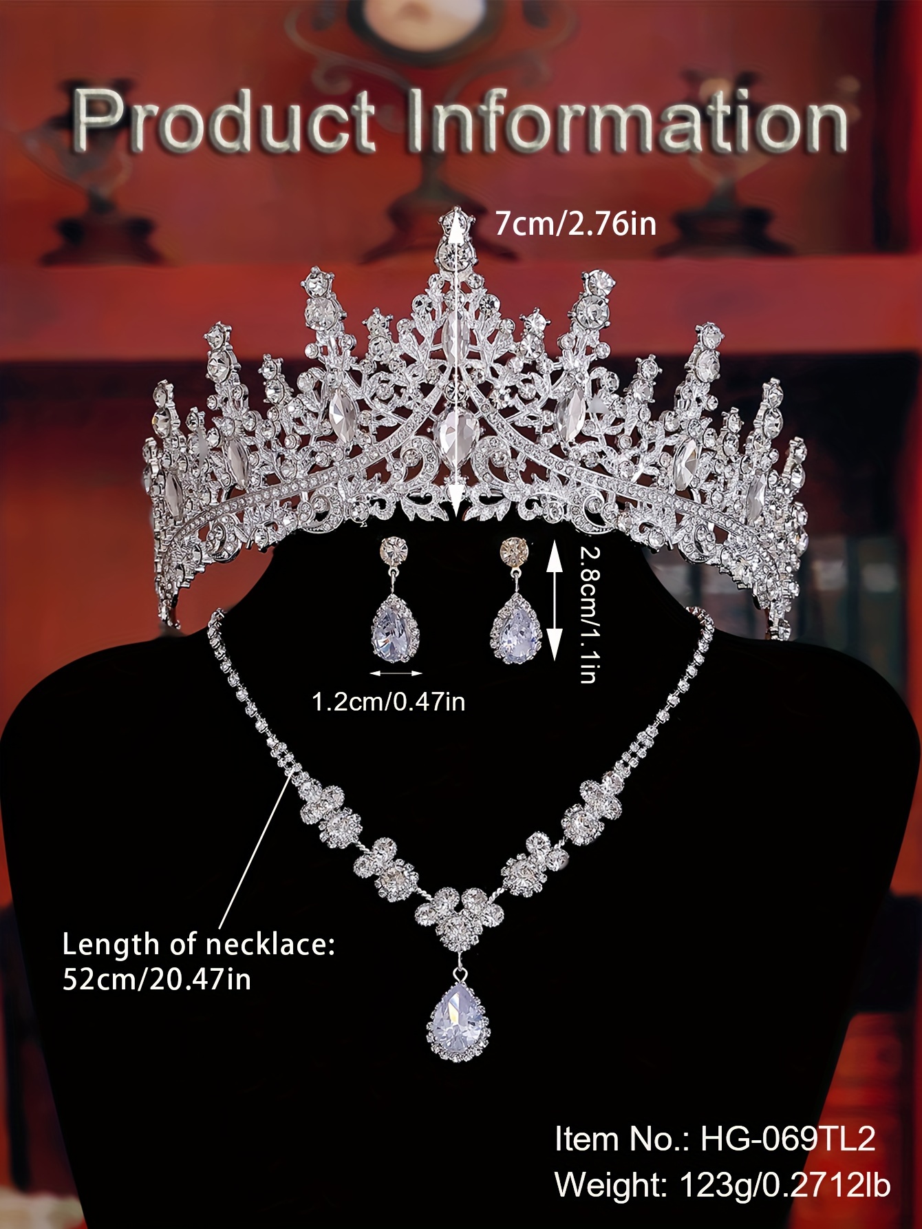 exquisite style jewelry set silvery elegant rhinestone crown necklace earrings women girls birthday holiday party wedding decors gift baroque style photography props stage performance accessories details 0