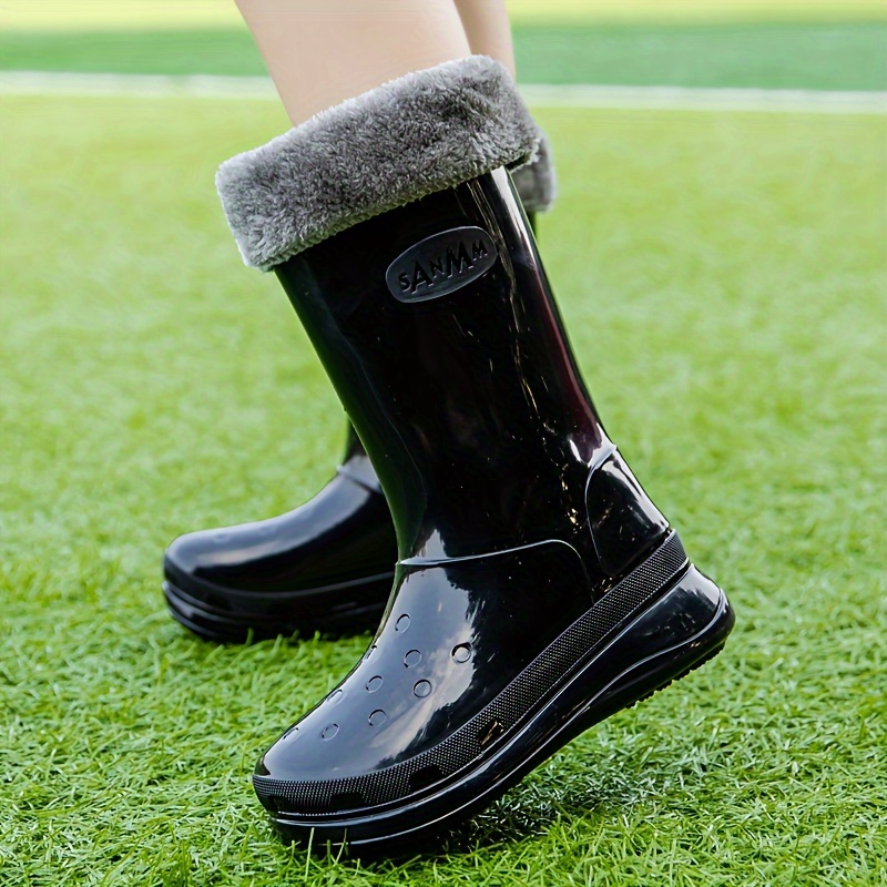 Fashion Winter Warm Rain Boots, Women's Medium Tube Rain Boots, Women's Waterproof Outer Wear Rubber Shoe Cover Shoes, Water Boots