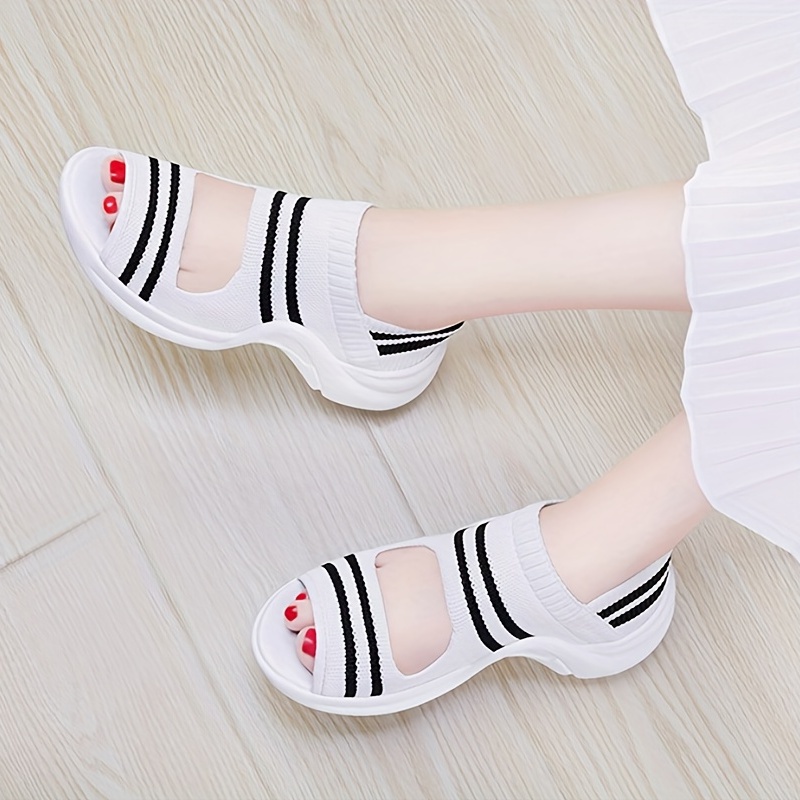 open toe knitting sandals lightweight fashion thick sole details 3