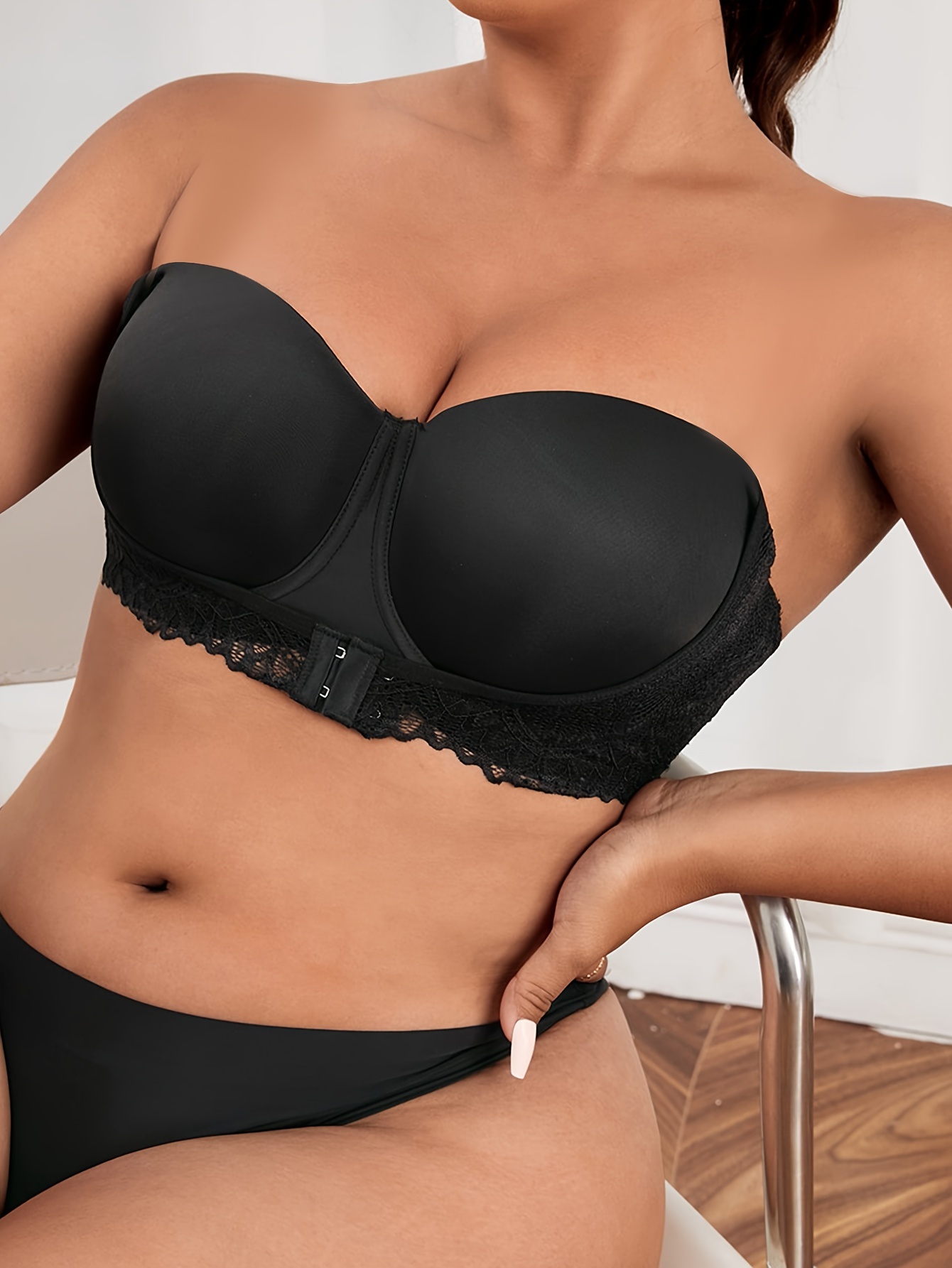 Plus Size Elegant Bra Women's Plus Contrast Lace Closure - Temu