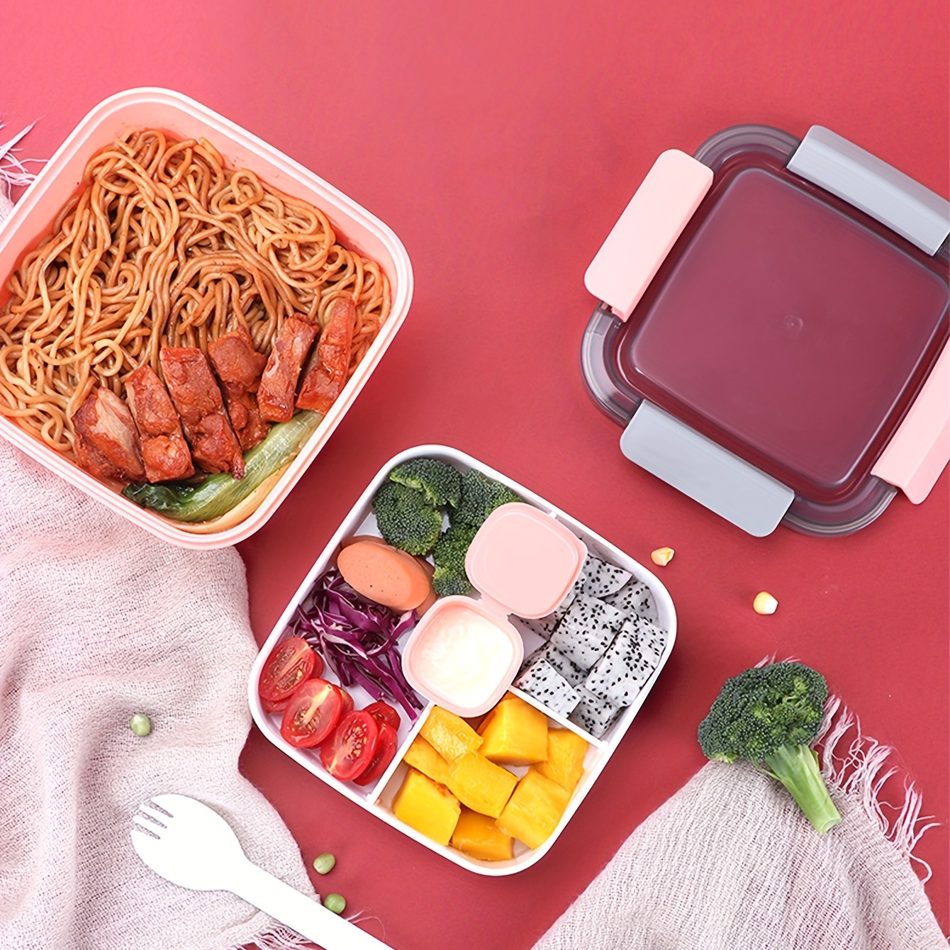 Lunch Box With Clear Cover Plastic Bento Box 3 Compartment - Temu