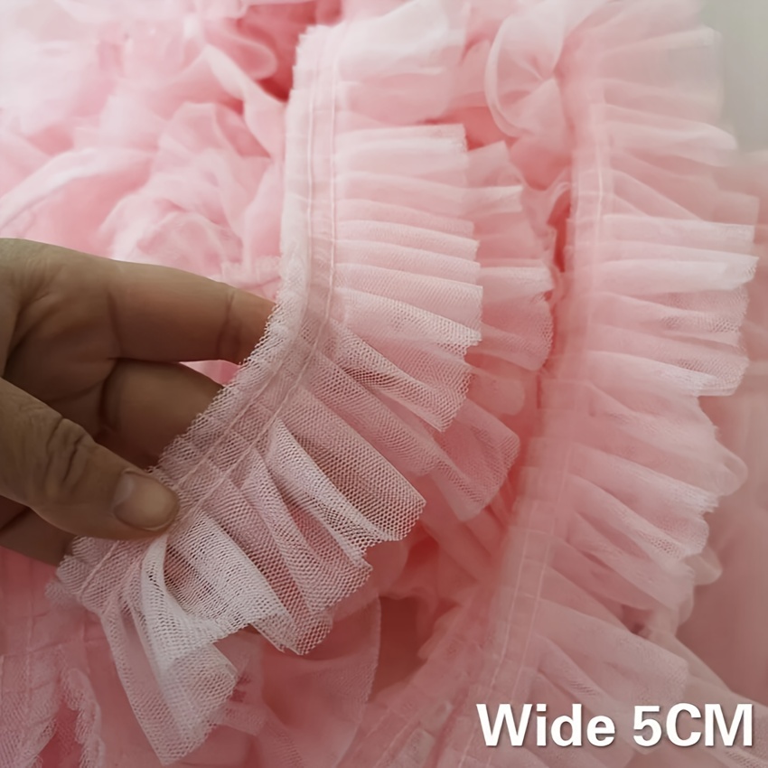 FINGERINSPIRE 20 Yards 2-Layer Pink Pleated Organza Lace Ribbon Gathered  Mesh Chiffon Fabric Lace Applique Tulle Trimming for Craft Sewing Dress DIY