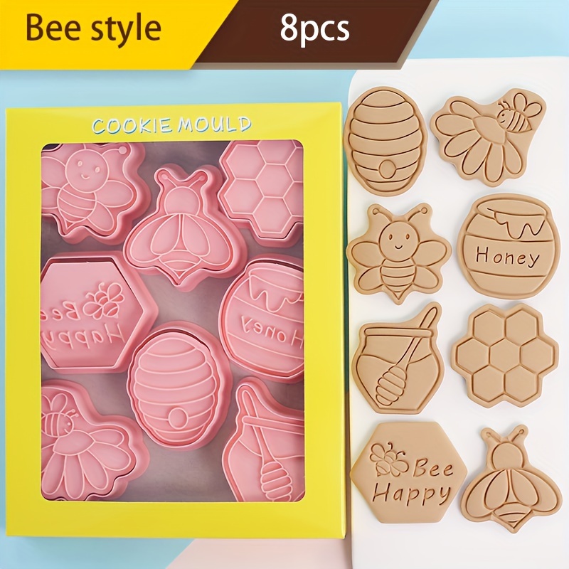 

8pcs, Honey Bee Honeycomb Cookie Cutters, Cookie Embosser, Pastry Cutter Set, Biscuit Molds, Baking Tools, Kitchen Accessories