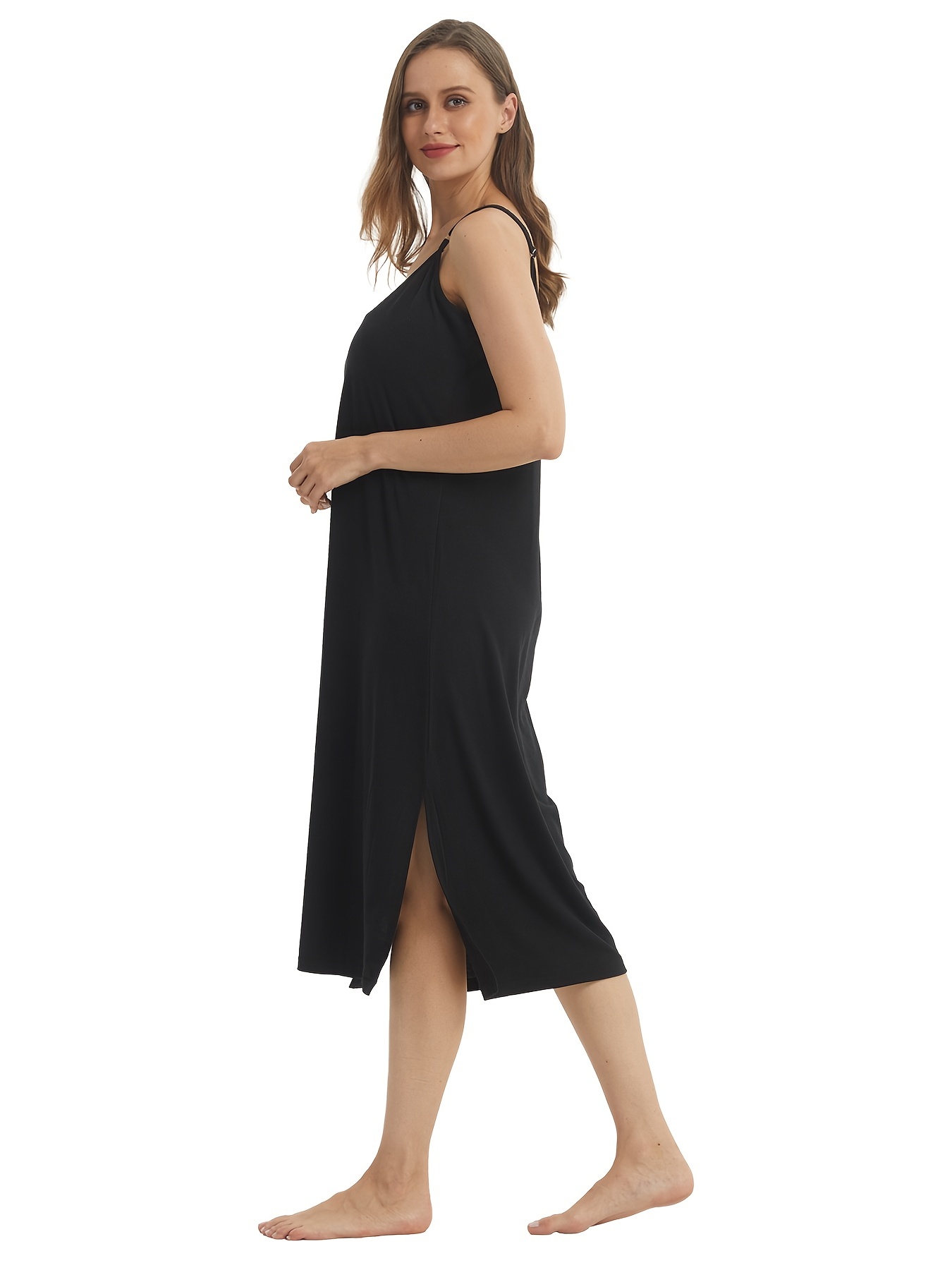 Women's Solid Thin Straps High Fork Pajamas Dress