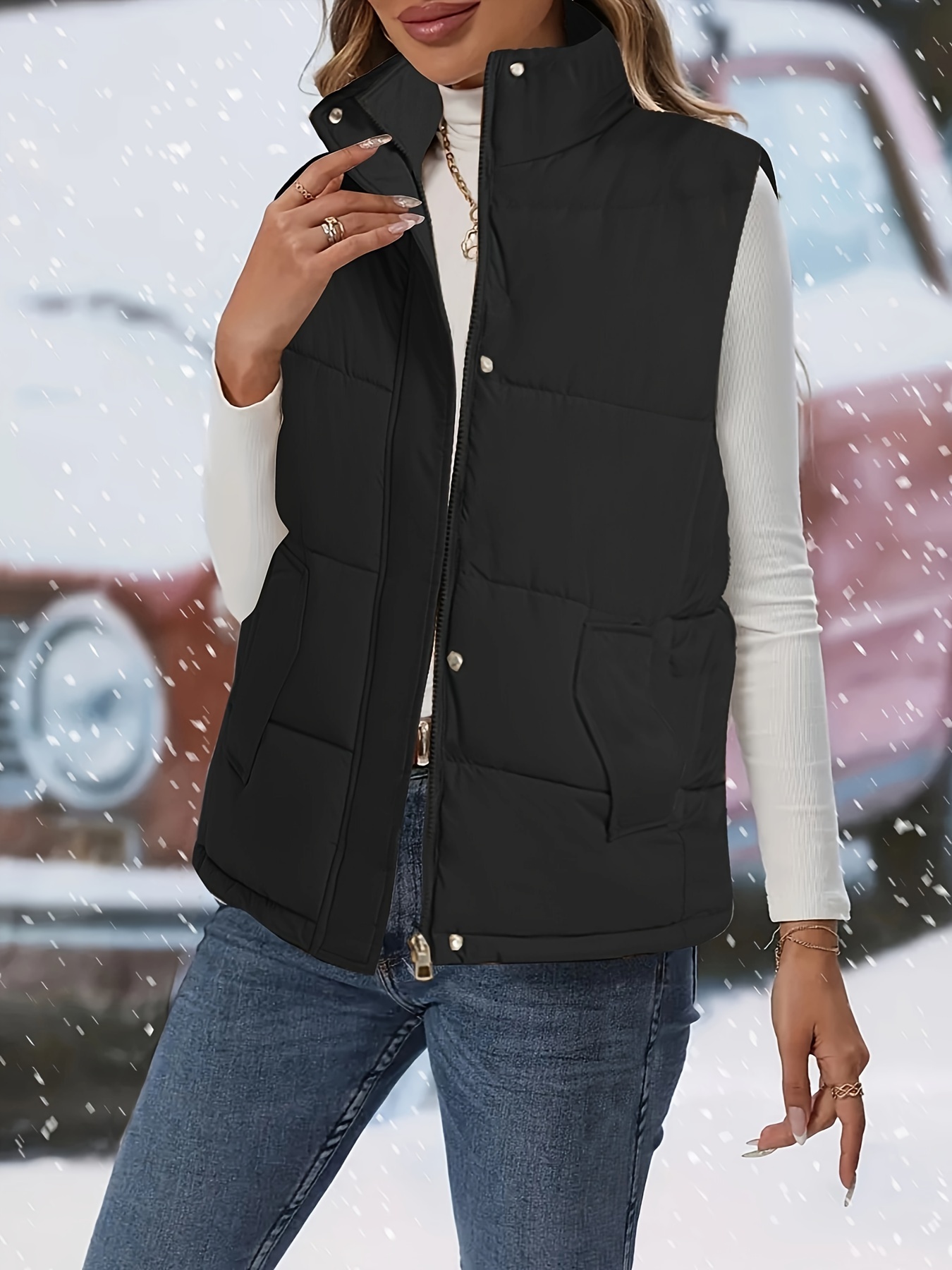 Zip Sleeveless Vest Casual Solid Versatile Warm Vest Women's - Temu Canada