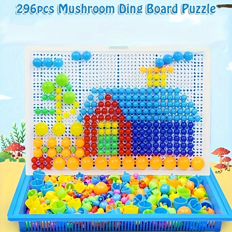 

296/586pcs Plastic Mushroom Nail Building Blocks Puzzles, Montessori Game, Color Cognition Intellectual Educational Toys, Gifts