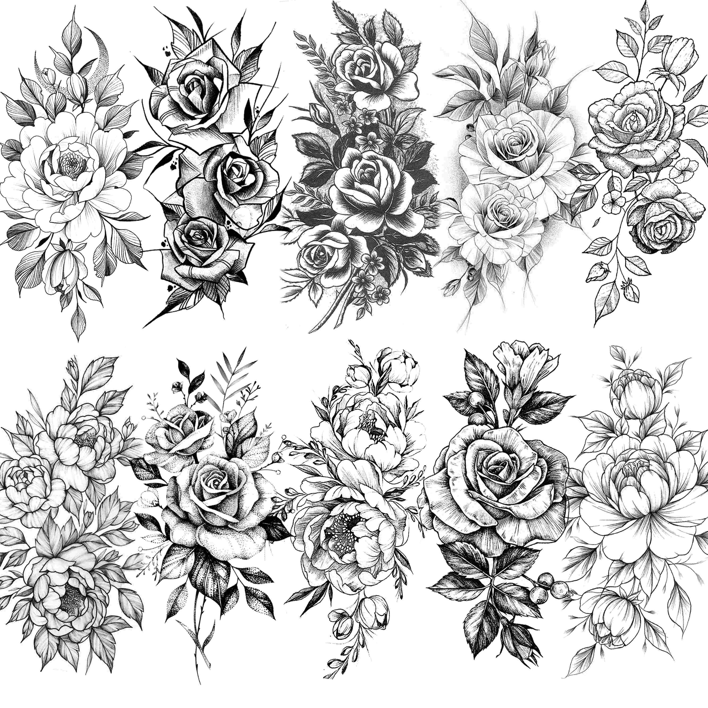 Tattooshka - Set tatuaggi temporanei Rosa selvatica e rami