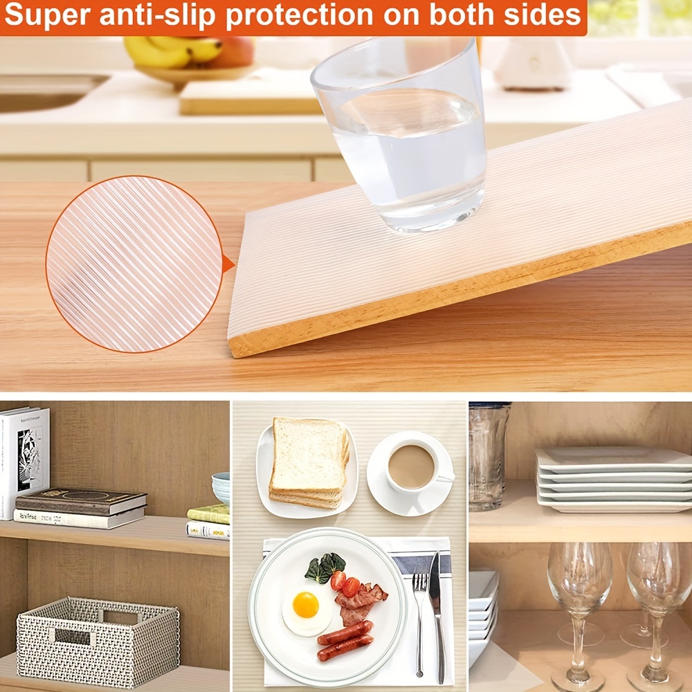 Kitchen Shelf Liner Non-Slip Cabinet Liner 12 in x 20 ft Washable Refrigerator Liners Oil-proof Drawer Liners for Kitchen Dining Transparent