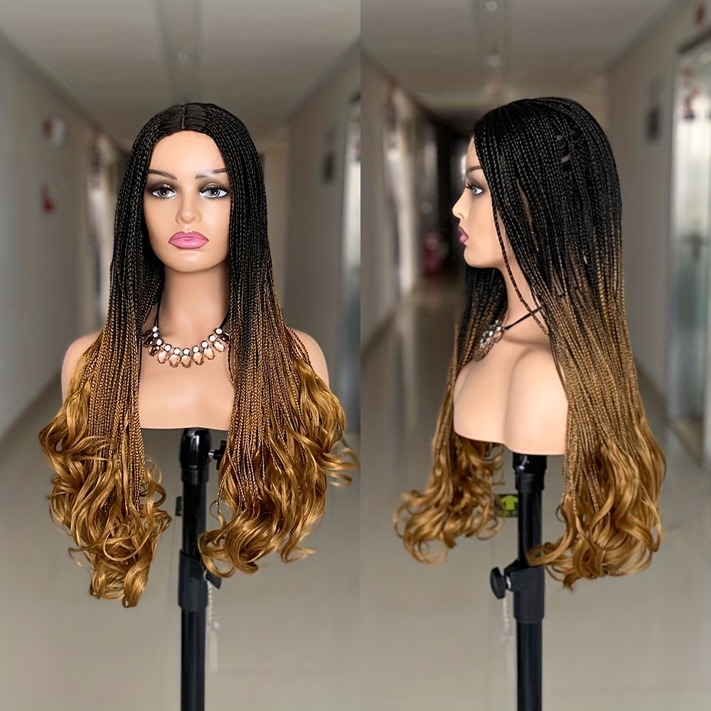 Lace Frontal Synthetic Braided Wigs For Women 32in Ombre Brown